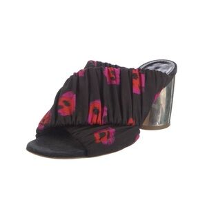 proenza schouler black pink printed criss cross slip on sandals